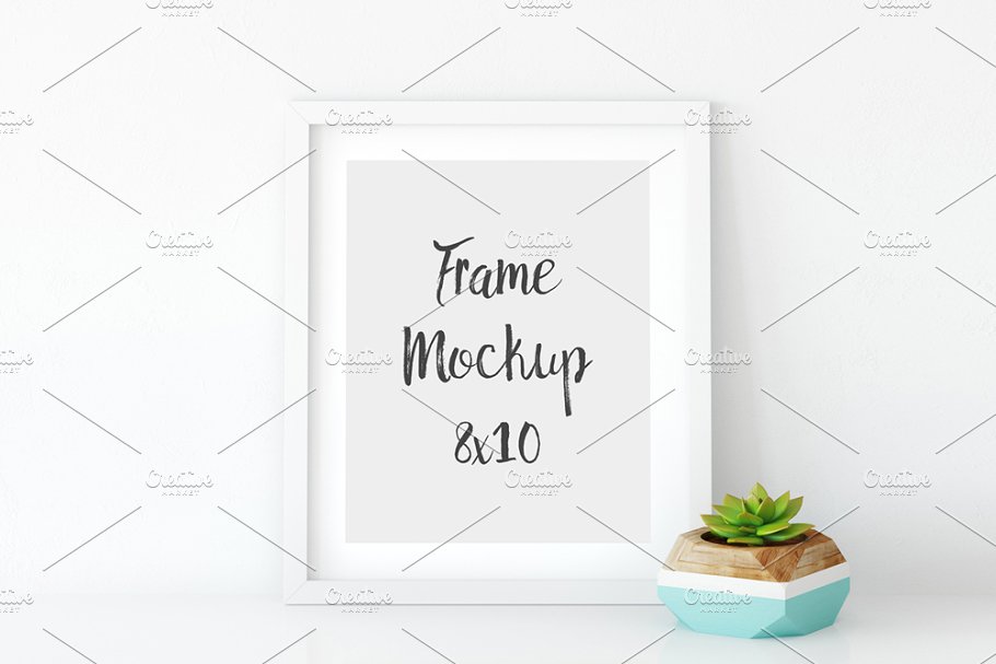 白色木制画框相框样机 White Frame Mockup – 2 (8×10)插图(1)