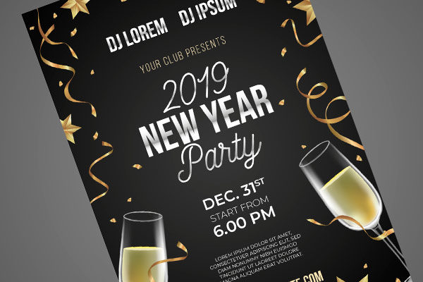 时尚高端优雅的房地产香槟彩带庆祝party新年元旦圣诞节海报宣传单DM设计模板