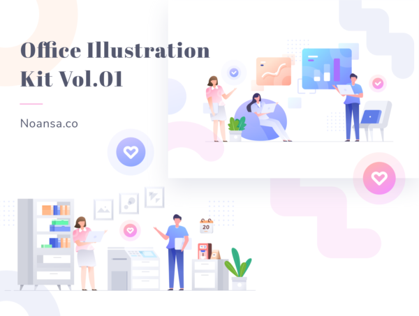 素材库下午茶：办公室概念插画素材下载[Sketch,fig,XD,Ai]