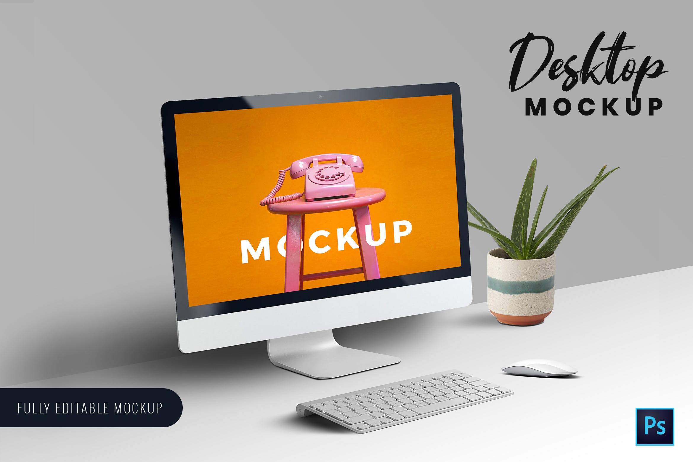 iMac一体机电脑屏幕预览素材库精选样机模板 Desktop Mockup插图