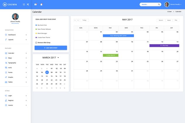 Material设计语言网站后台管理界面UI套件 Crown – Material Admin Dashboard UI Kit插图(3)