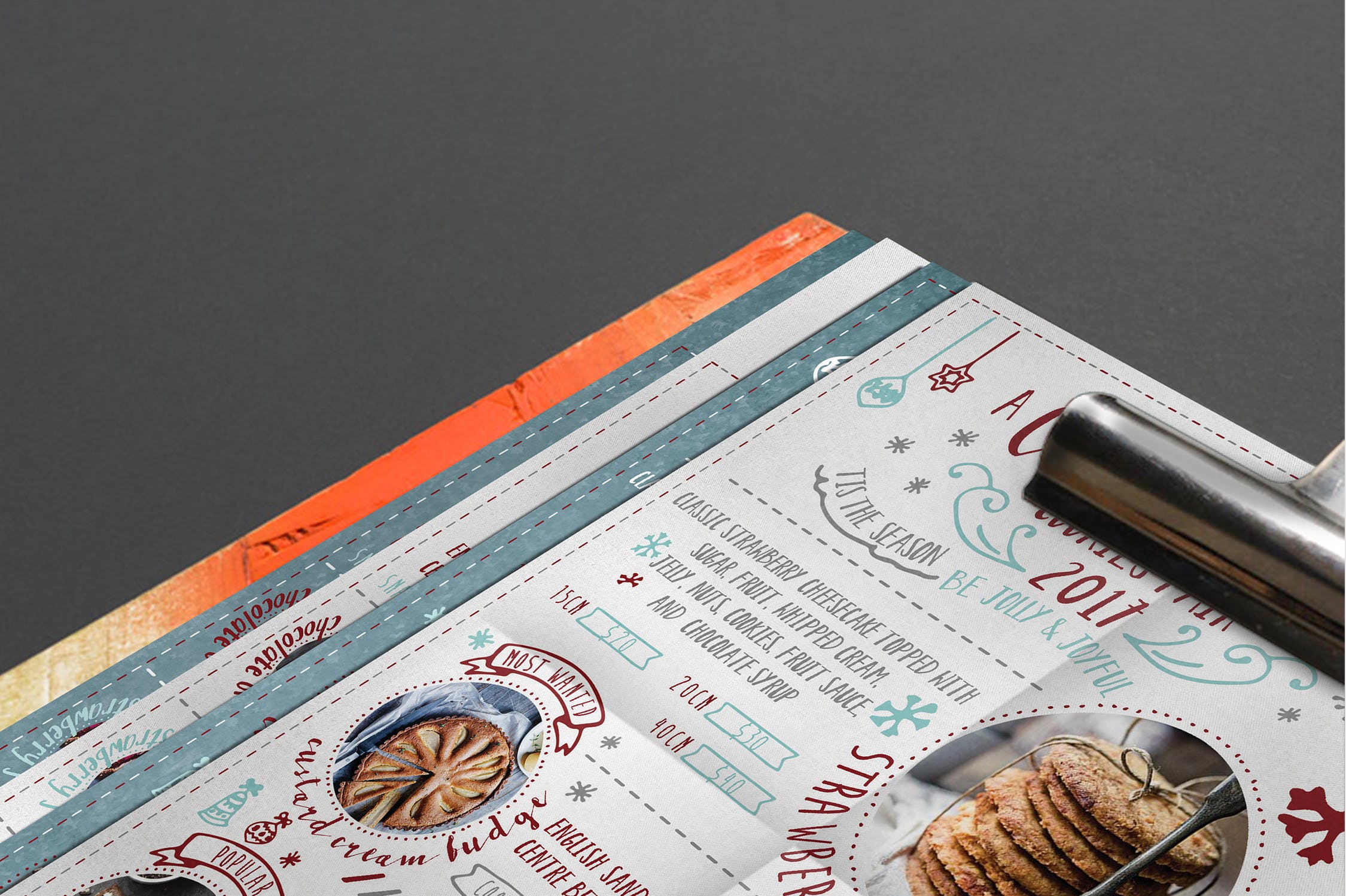 圣诞节主题气氛咖啡店优惠券传单设计模板 Christmas Cake Shop Flyer插图(3)