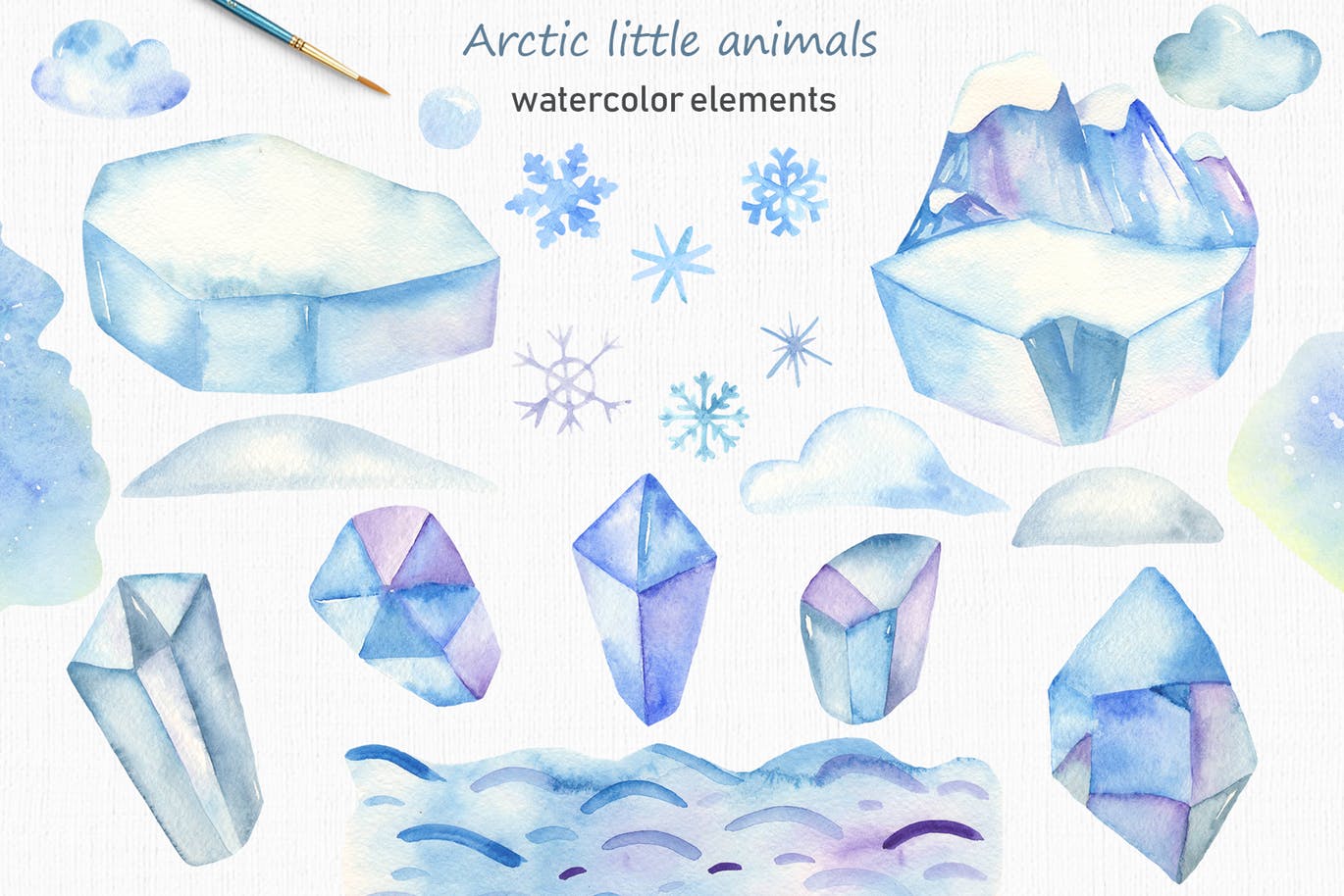 北极小动物水彩手绘剪贴画&卡片素材 Watercolor Arctic little animals Clipart cards插图(2)
