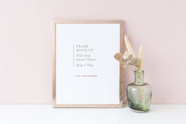 金属边框画册相框样机模板 Copper 8×10 frame mock up – PSD/PNG