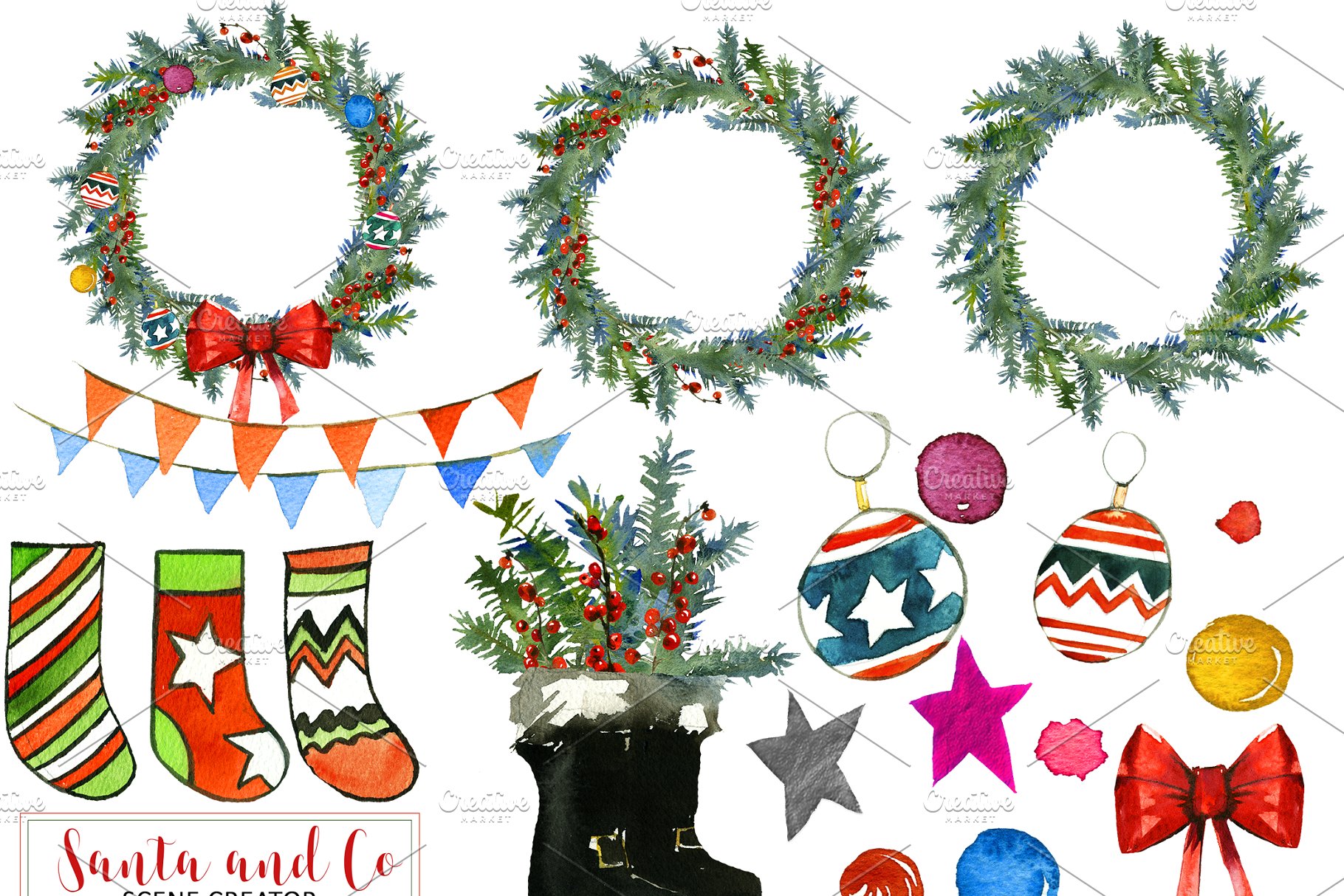 手绘圣诞节主题水彩设计素材包 Santa & Co Christmas Clipart Set插图(5)