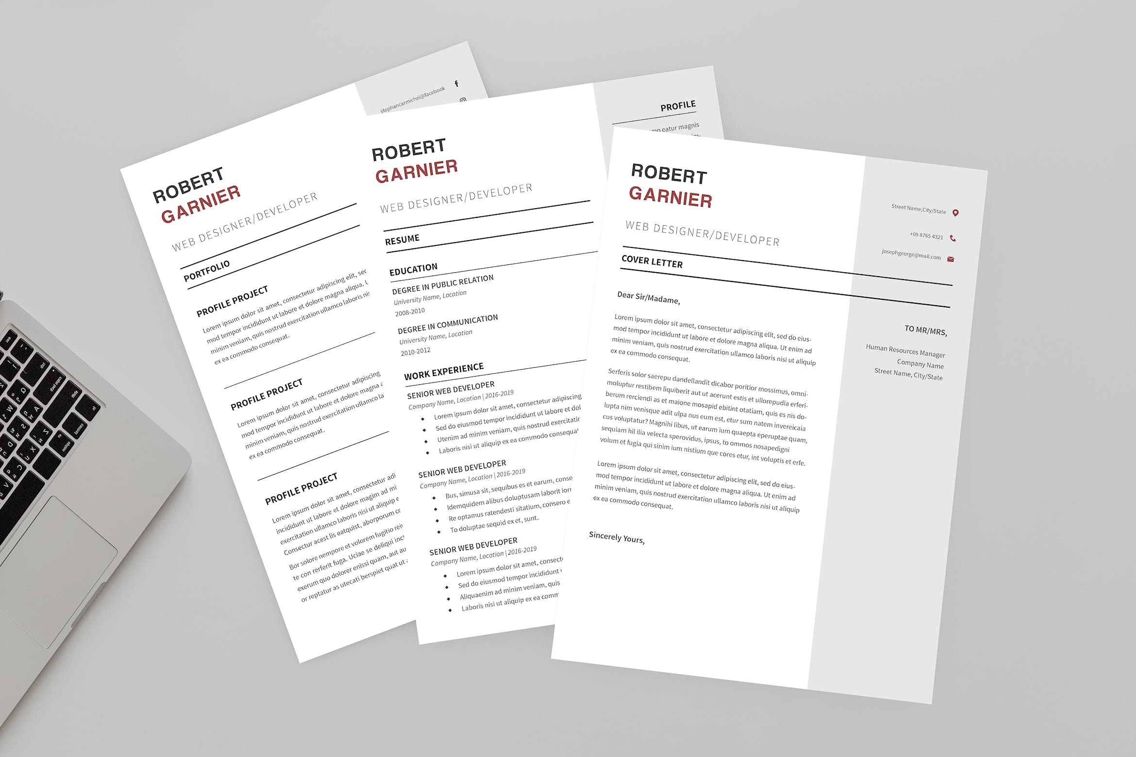 极简设计风格网站设计开发职位应聘简历设计模板 Robert Developer Resume Designer插图