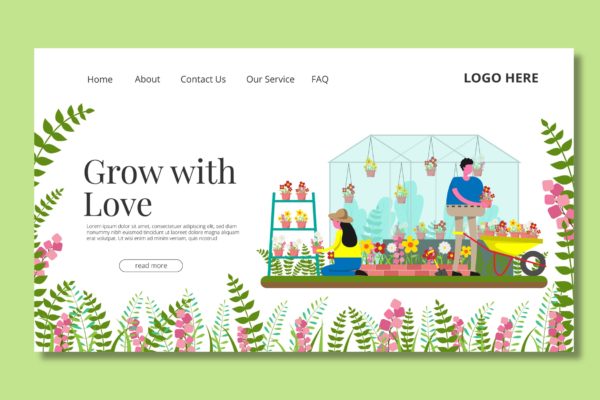 温室花园主题网站着陆页设计素材库精选模板 Gardening – Landing Page