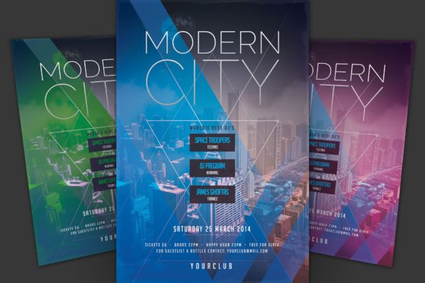 现代城市风格音乐活动海报传单素材库精选PSD模板 Modern City Flyer
