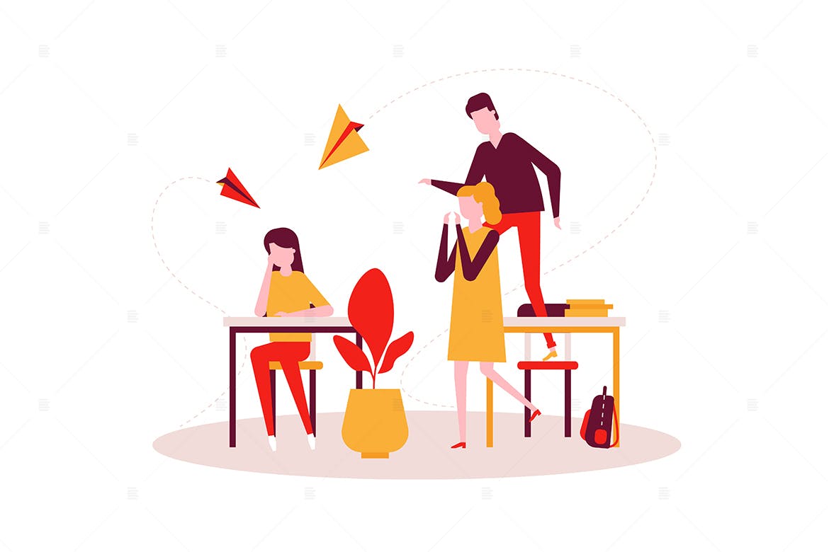 校园欺凌-彩色扁平设计风格矢量插画素材库精选 Bullying – colorful flat design style illustration插图
