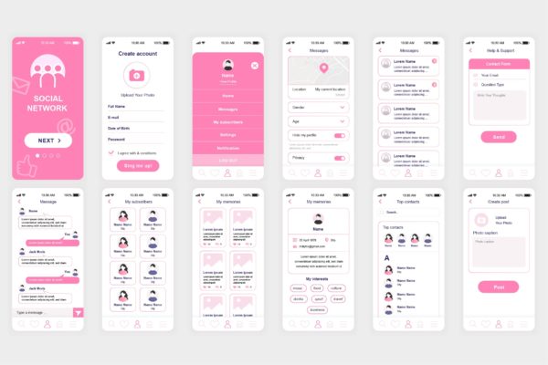 社交媒体网上交友APP应用开发设计UI套件 Social Network Mobile App UI Kit