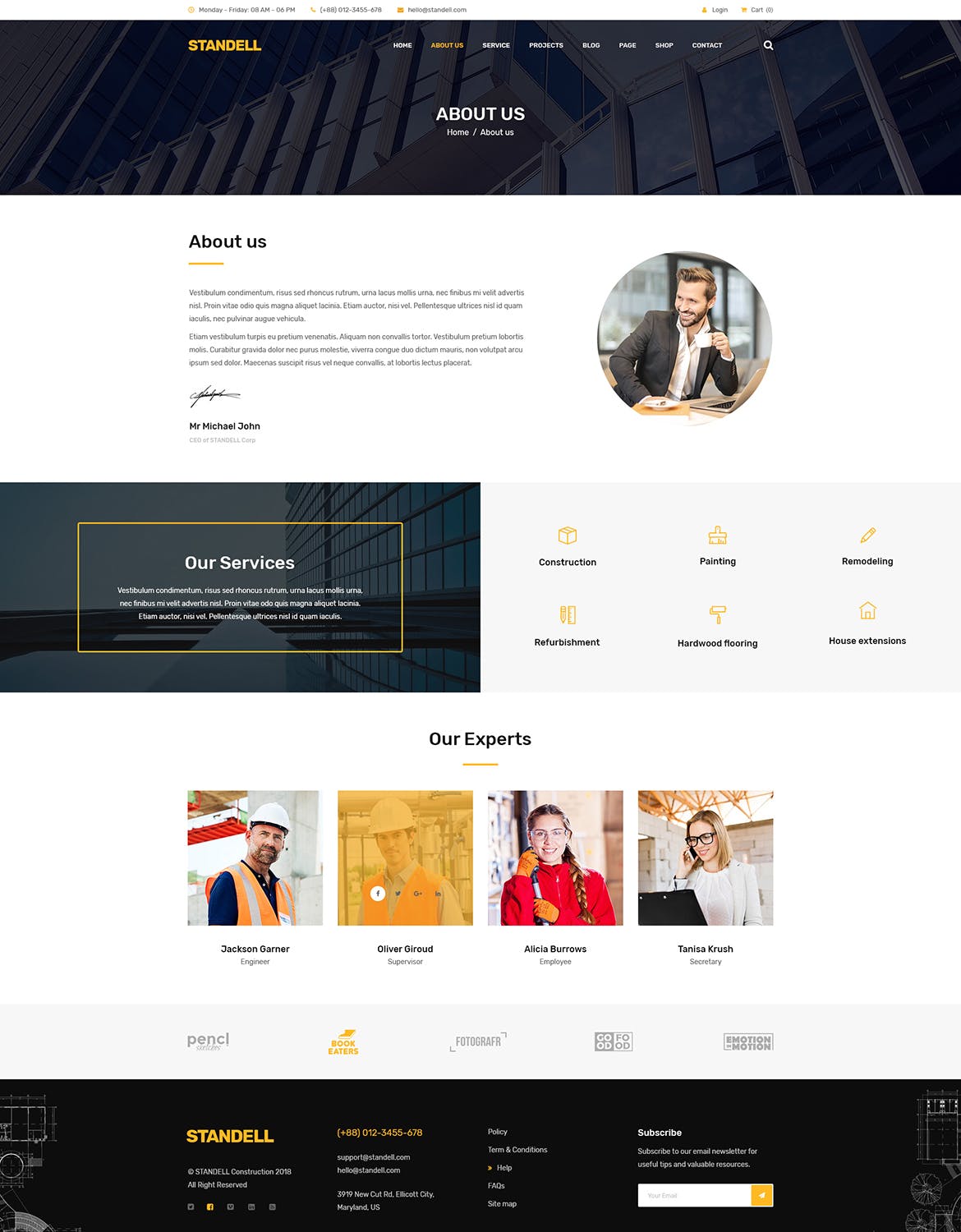 建筑基建工程公司网站设计PSD模板 Standell | Multipurpose Construction PSD Template插图(7)