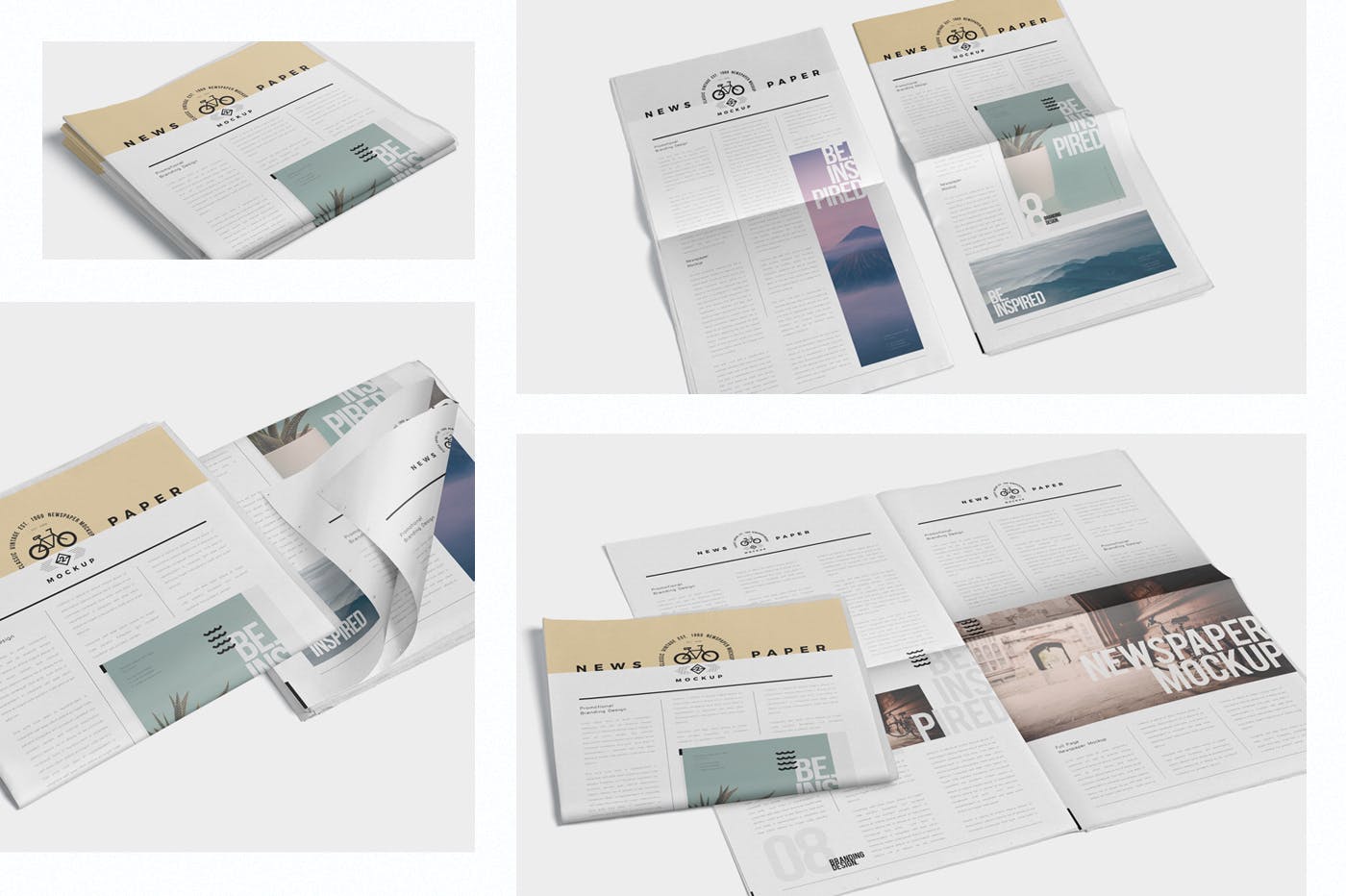 报纸排版设计平铺图样机模板 Full Page Newspaper Mockups插图(1)