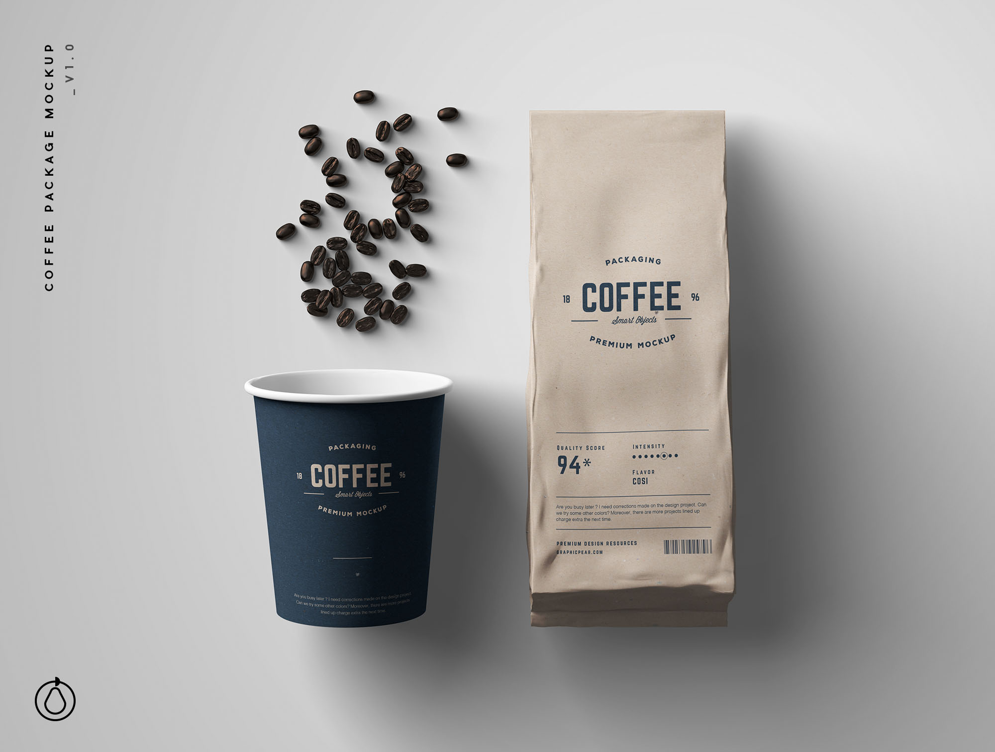 咖啡纸杯&咖啡豆牛皮纸包装袋设计样机 Coffee Package Mockup插图