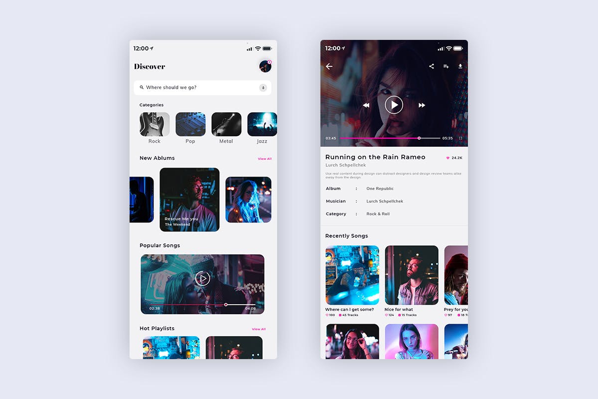 在线音乐播放听歌APP应用UI设计XD模板[日间模式版本] Xonique-Music MobileApp UI Kit Light Version (XD)插图(1)