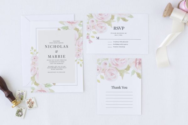 淡雅水彩背景婚礼邀请设计素材包 Set of Watercolor Wedding Suite