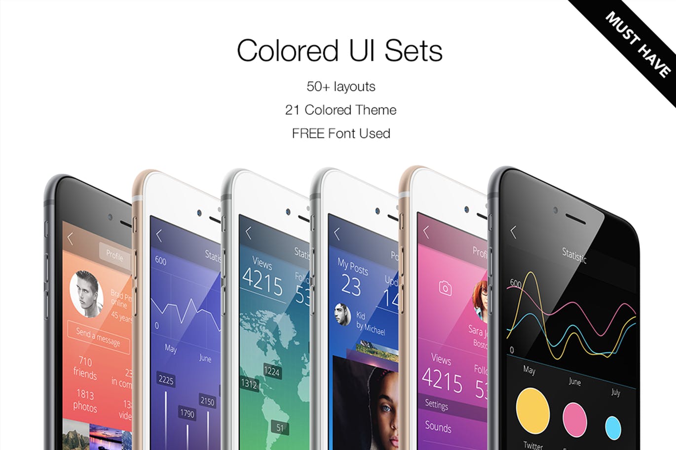 多用途彩色设计APP应用UI设计模板素材合集 Colored UI Sets 21 Color插图
