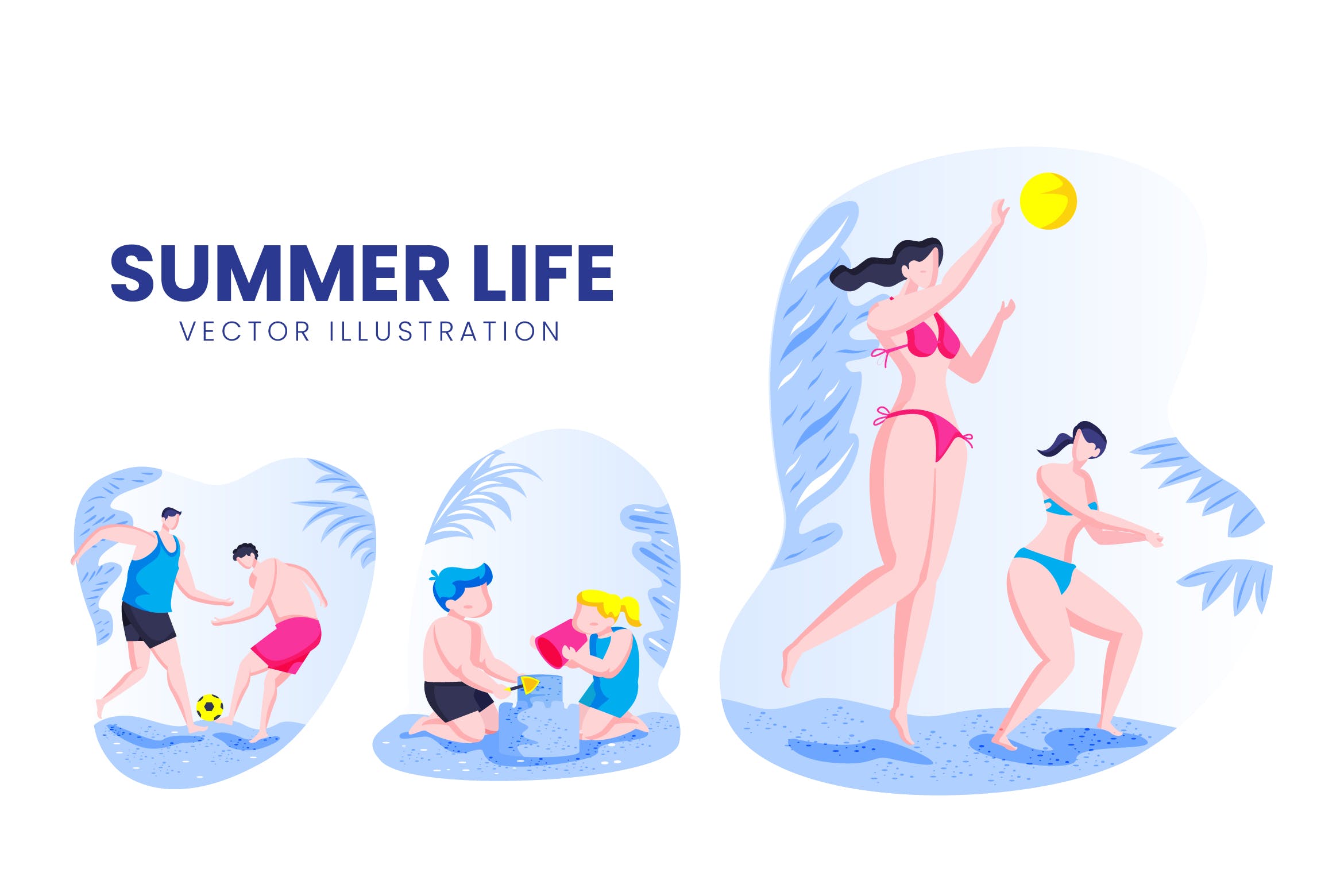 夏季生活人物形象素材库精选手绘插画矢量素材 Summer Life Activity Vector Character Set插图