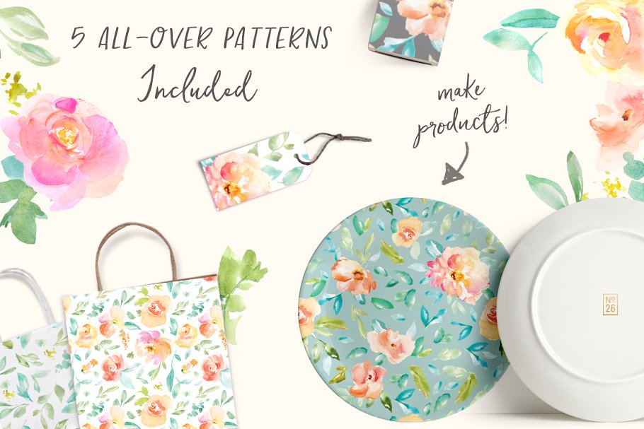 水彩花卉插画素材套装 Peonia Watercolor Flowers Set插图(2)