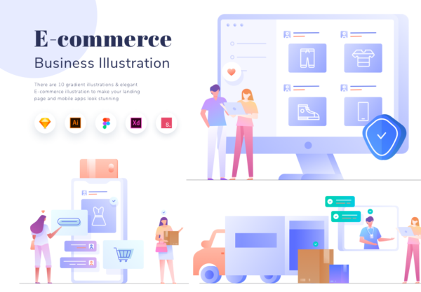 素材库下午茶：10个精美的电商矢量创意插画素材下载[Sketch,AI,XD,Fig]