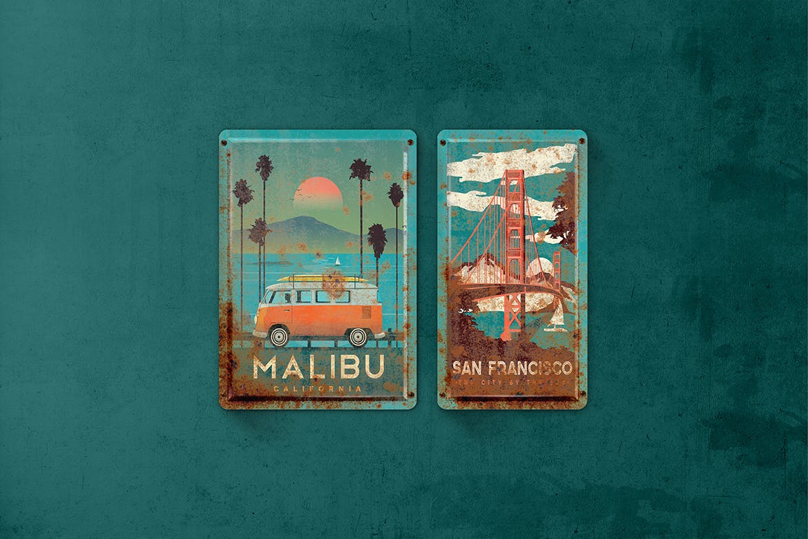 复古做旧生锈金属板风格Logo设计效果图样机 Vintage Rusty  Metal Plate  Mockup插图(3)