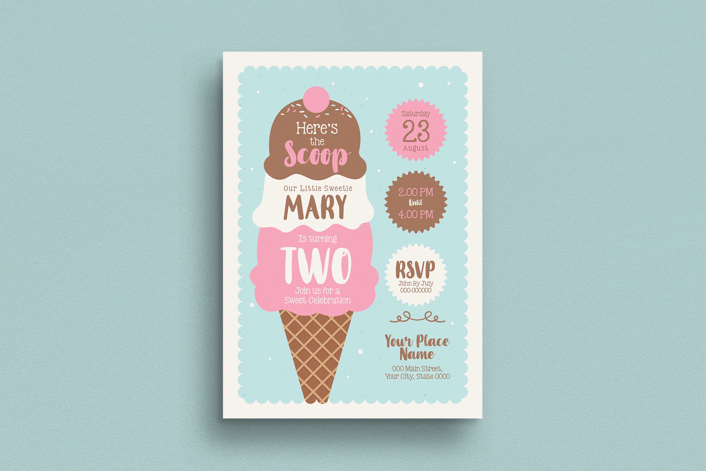 雪糕店周年庆邀请海报传单素材库精选PSD模板 Ice Cream Birthday Invitation插图