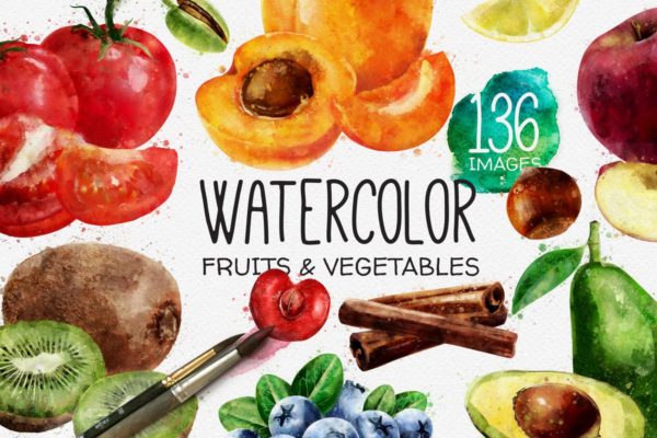 水彩水果&amp;蔬菜插画合集 Watercolor Fruits And Vegetables