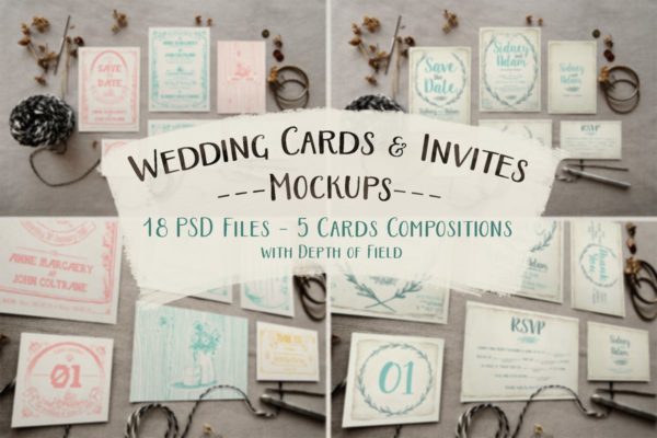 复古质朴的婚礼请柬/贺卡样机 Rustic Wedding Invitation Mockup
