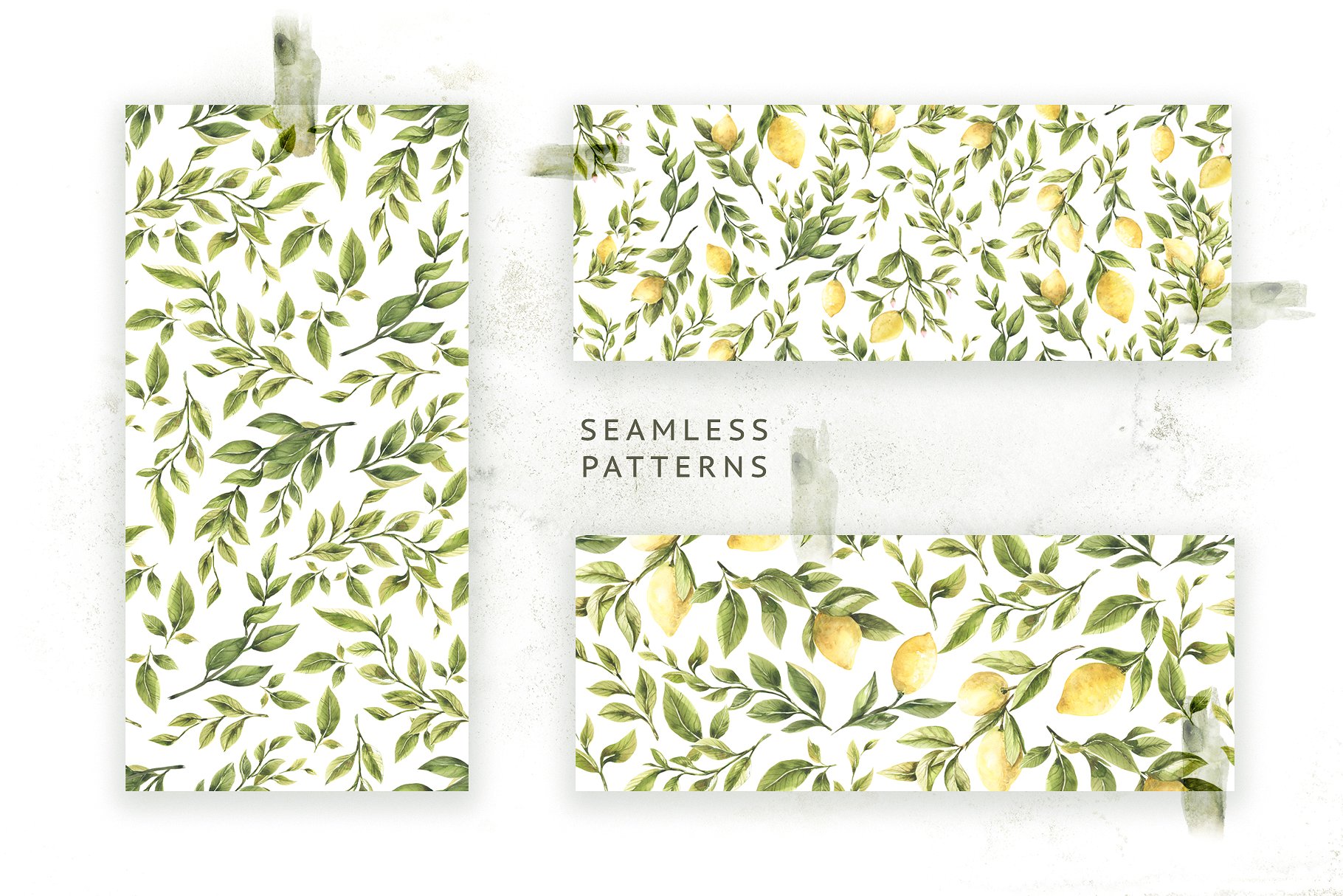 柠檬&绿色枝叶水彩插画 Lemons & Greens插图(1)