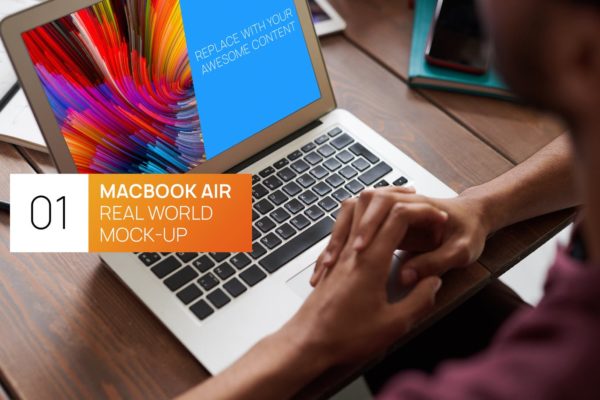 Macbook Air实景使用场景素材库精选样机模板v2 Person Using MacBook Air Real World Photo Mock-up