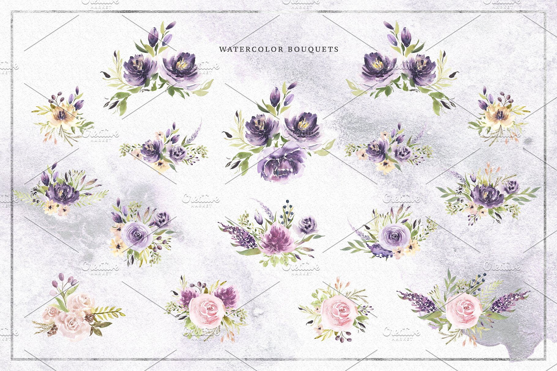 紫罗兰花束与独角兽水彩剪贴画 Violet Bouquets & Unicorns插图(5)