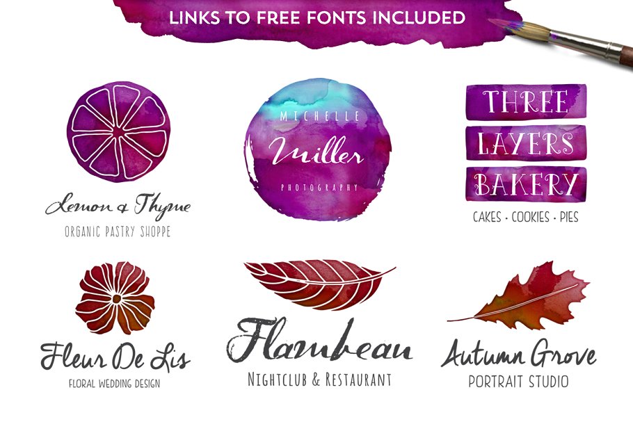 品牌设计水彩设计元素合集 The Watercolor Branding Kit插图(3)