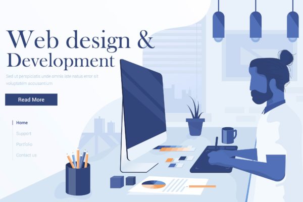 网站设计与开发扁平化现代设计概念插画 Flat Modern Illustration of Graphics design