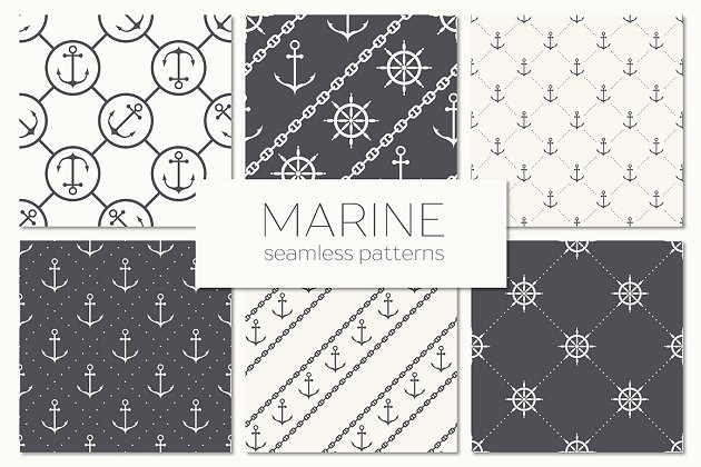 海洋元素无缝图案 Marine Seamless Patterns插图
