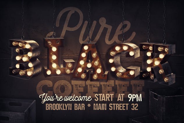 大帐篷灯泡装饰金属字体场景模板5 Marquee Light Bulbs Chaos 5 – Black Lettering插图(12)