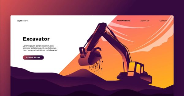 挖掘机概念插画网站Banner＆着陆页设计模板 Excavator – Banner &amp; Landing Page