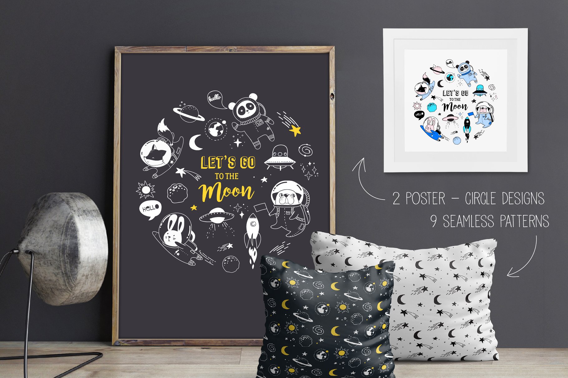 简洁干净的太空人物插图集 Cute Space animals characters set插图(5)