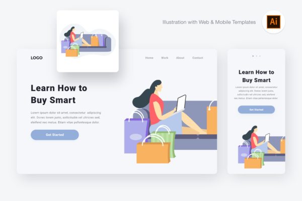 时尚购物主题Web&amp;APP设计矢量插画设计素材[AI&amp;SVG] Buying illustration (Illustrator &amp; SVG)