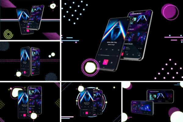 高质量霓虹灯风格iOS/Android手机样机模板 Neon IOS &amp; Android