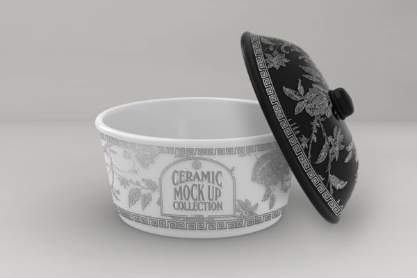 浮雕陶瓷餐具样机模板 Ceramic Pot Packaging MockUp