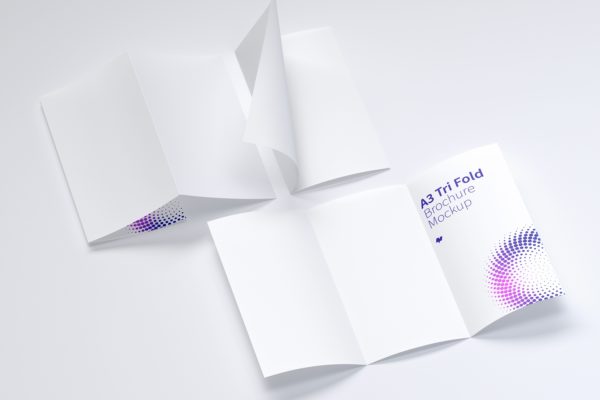 A3三折页设计小册子传单设计多视角预览样机03 A3 Trifold Brochure Mockup 03