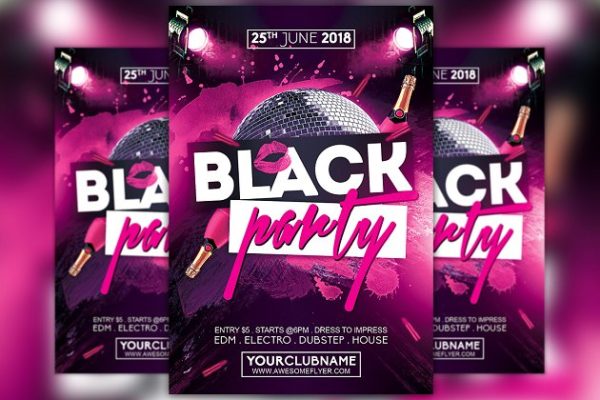 夜店俱乐部推广传单模板 Black Party Night Flyer Template