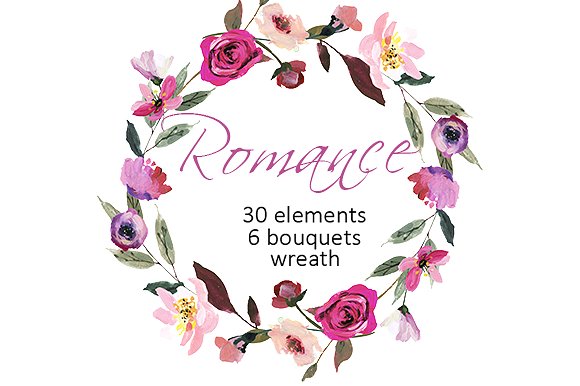 粉红色水彩花卉剪贴画合集 Pink Red AcrylFlowers Clipart插图(4)