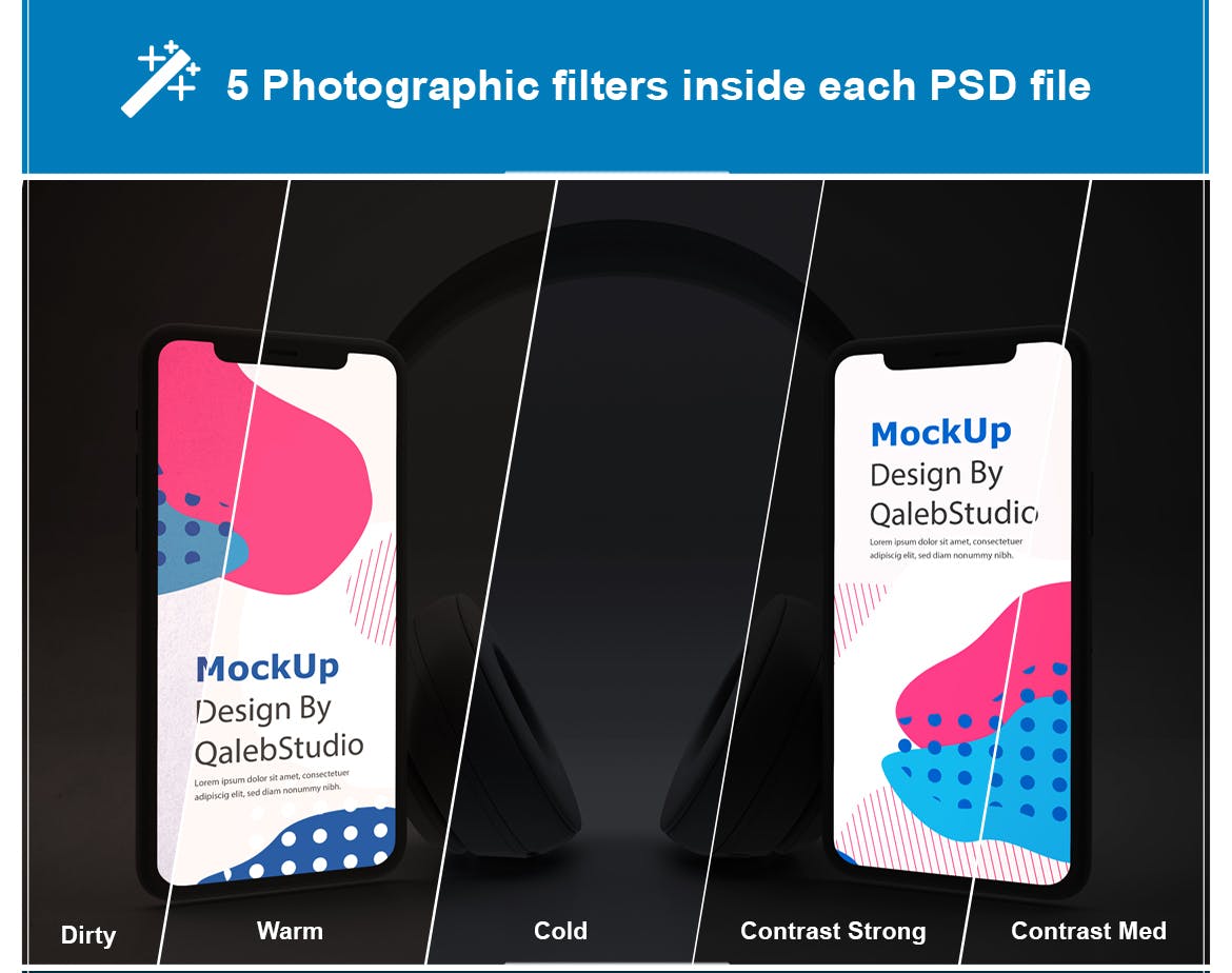 深色背景iPhone音乐APP应用UI设计效果图素材库精选样机 Dark iPhone Music App Mockup插图(2)