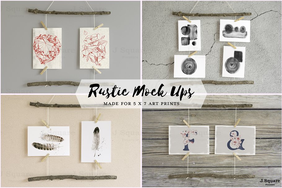 艺术作品展示样机 Rustic Mock Ups for 5:7 Art Prints插图
