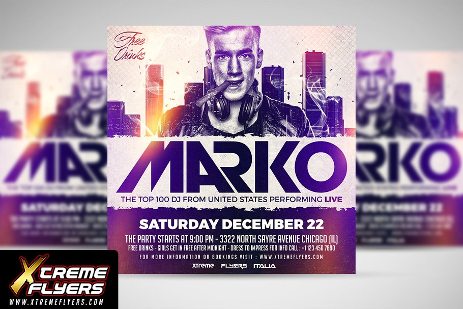 DJ音乐派对俱乐部海报传单设计模板插图