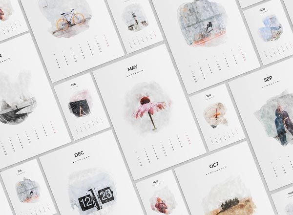 高逼格2018水彩日历模版下载[indd]