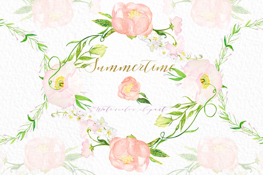 夏季嫩粉色水彩画插画 Summertime soft pink watercolor插图(5)