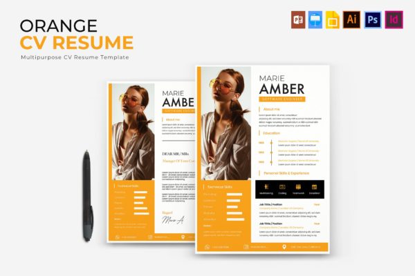 橙色设计风格个人简历&amp;推荐信模板 Orange | CV &amp; Resume Template