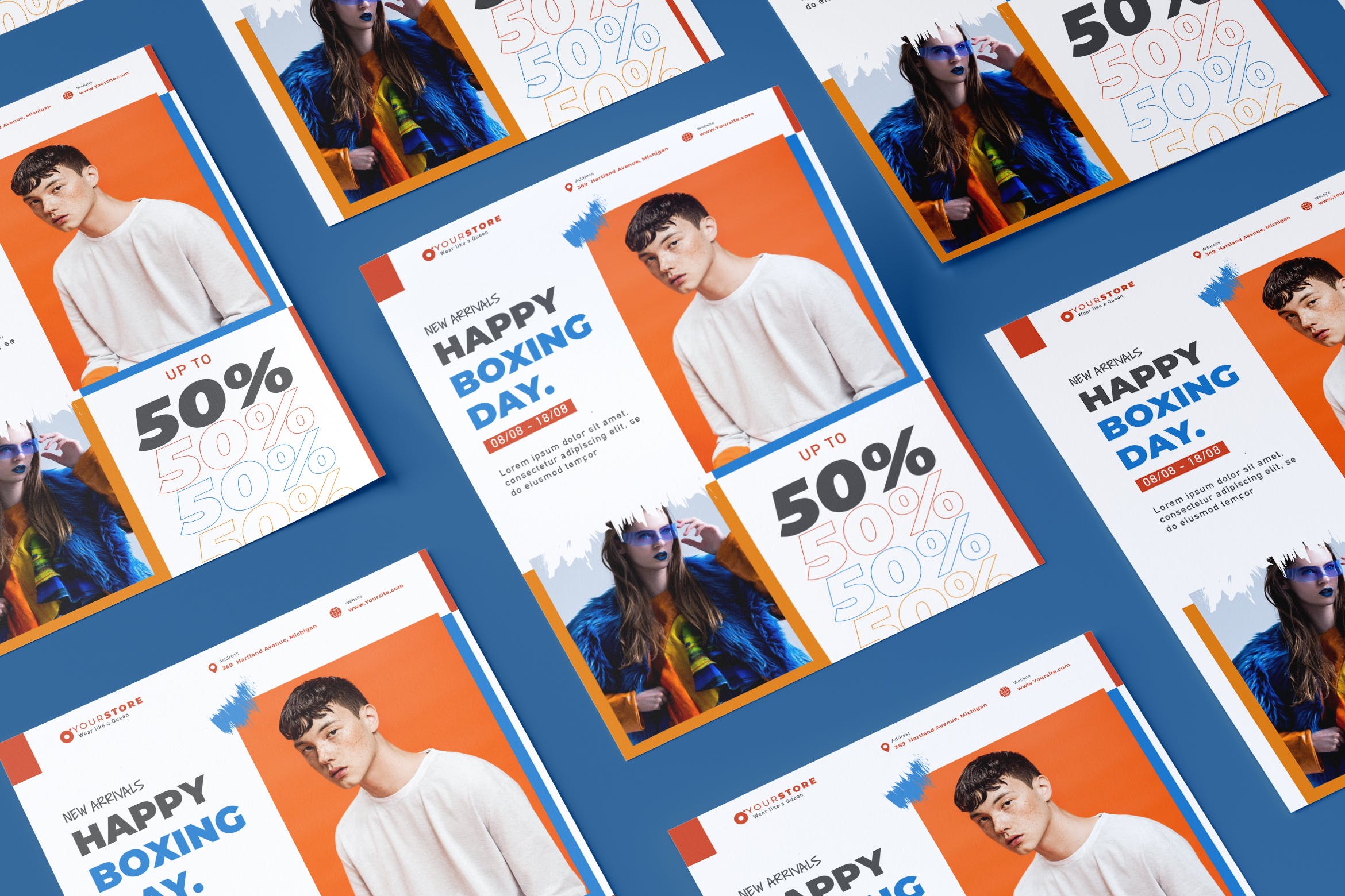 时尚服装店促销活动海报PSD素材素材库精选模板 Creative Fashion Sale Illustrator Template插图