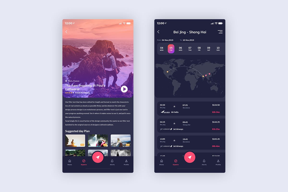 旅行旅游APP应用界面设计UI套件[酷黑版本] Travel Mobile App UI Kit Dark Version插图(2)